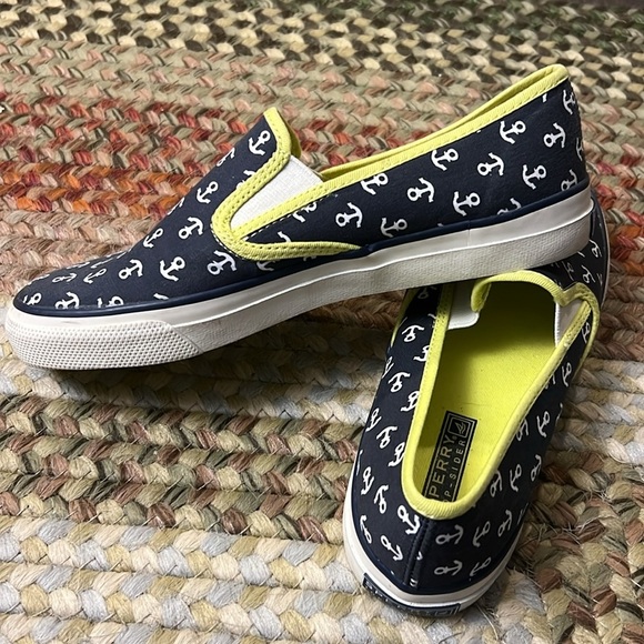 Sperry Topsiders Navy/ Yellow Sea Coast Anchor canvas sneakers women’s s… - Picture 4 of 9